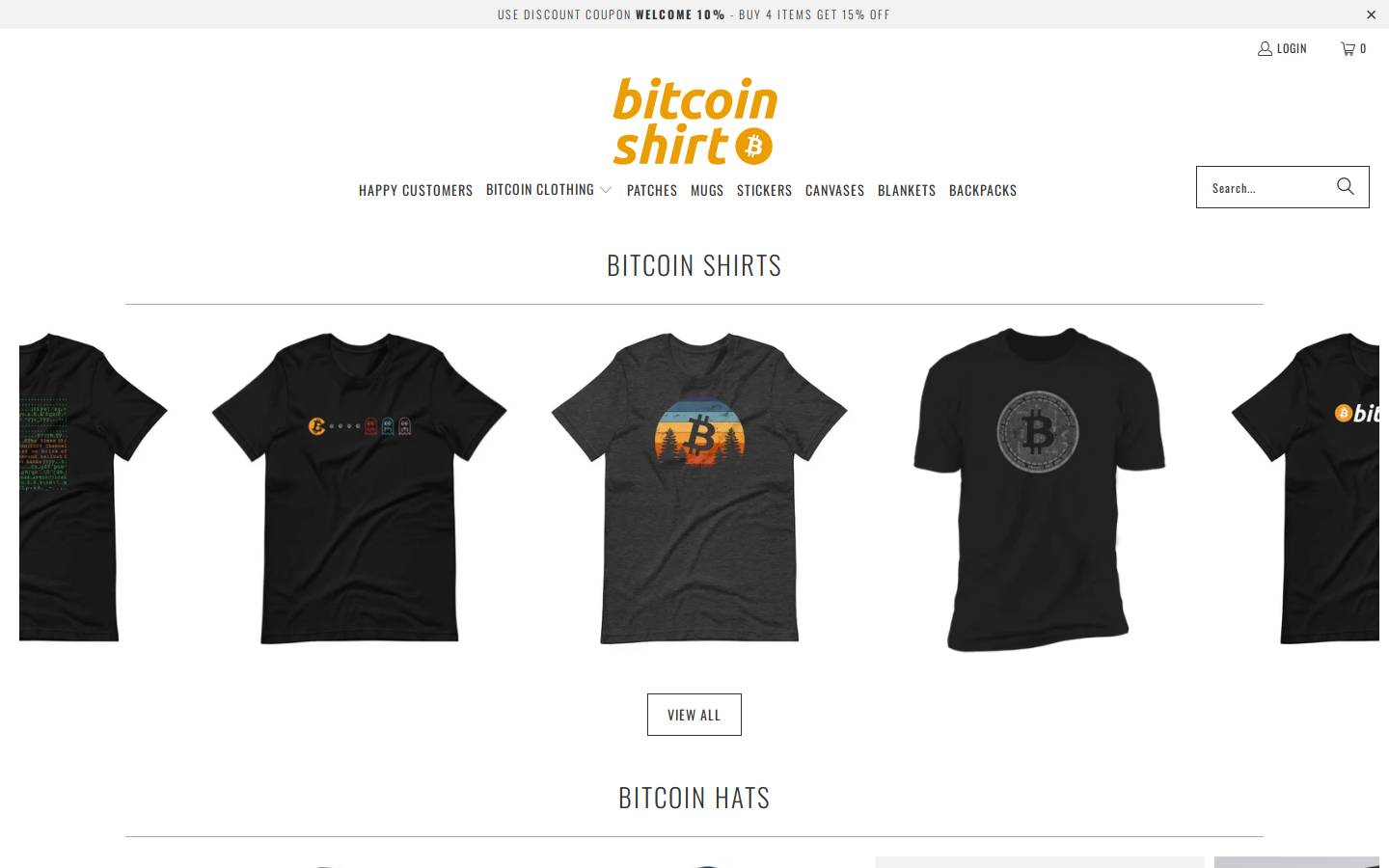 Bitcoinshirt homepage screenshot