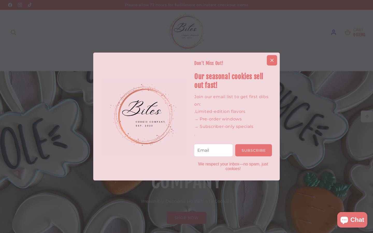 bitescookiecompany.com homepage screenshot