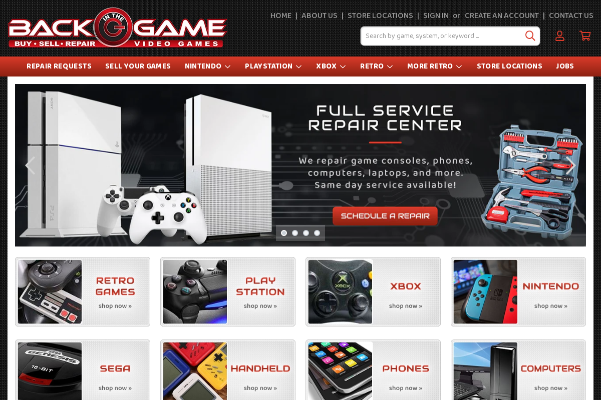 Back in The Game Video Games homepage screenshot
