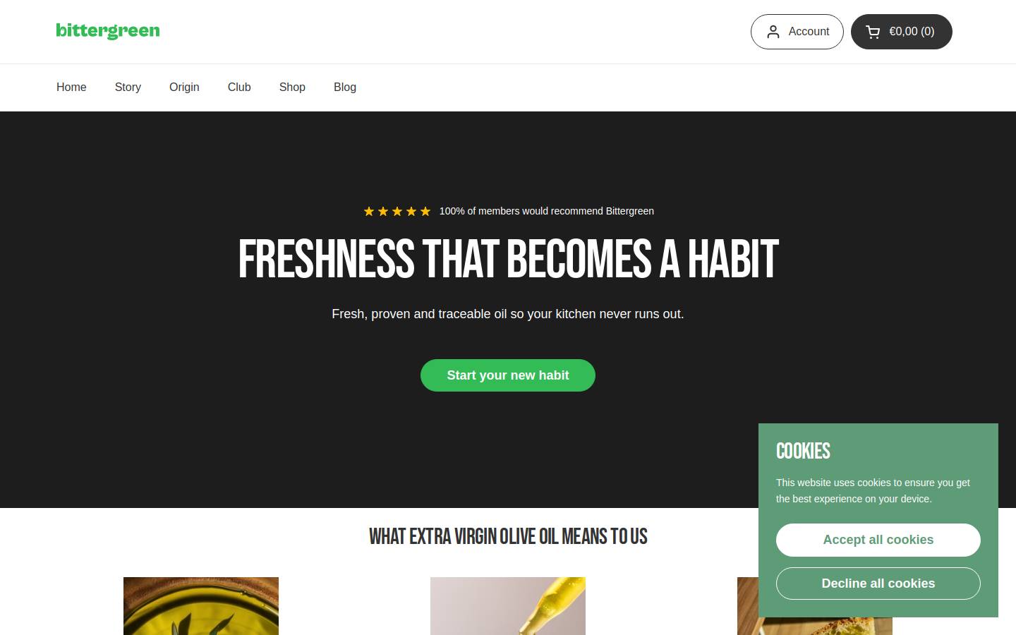 bittergreen.com homepage screenshot