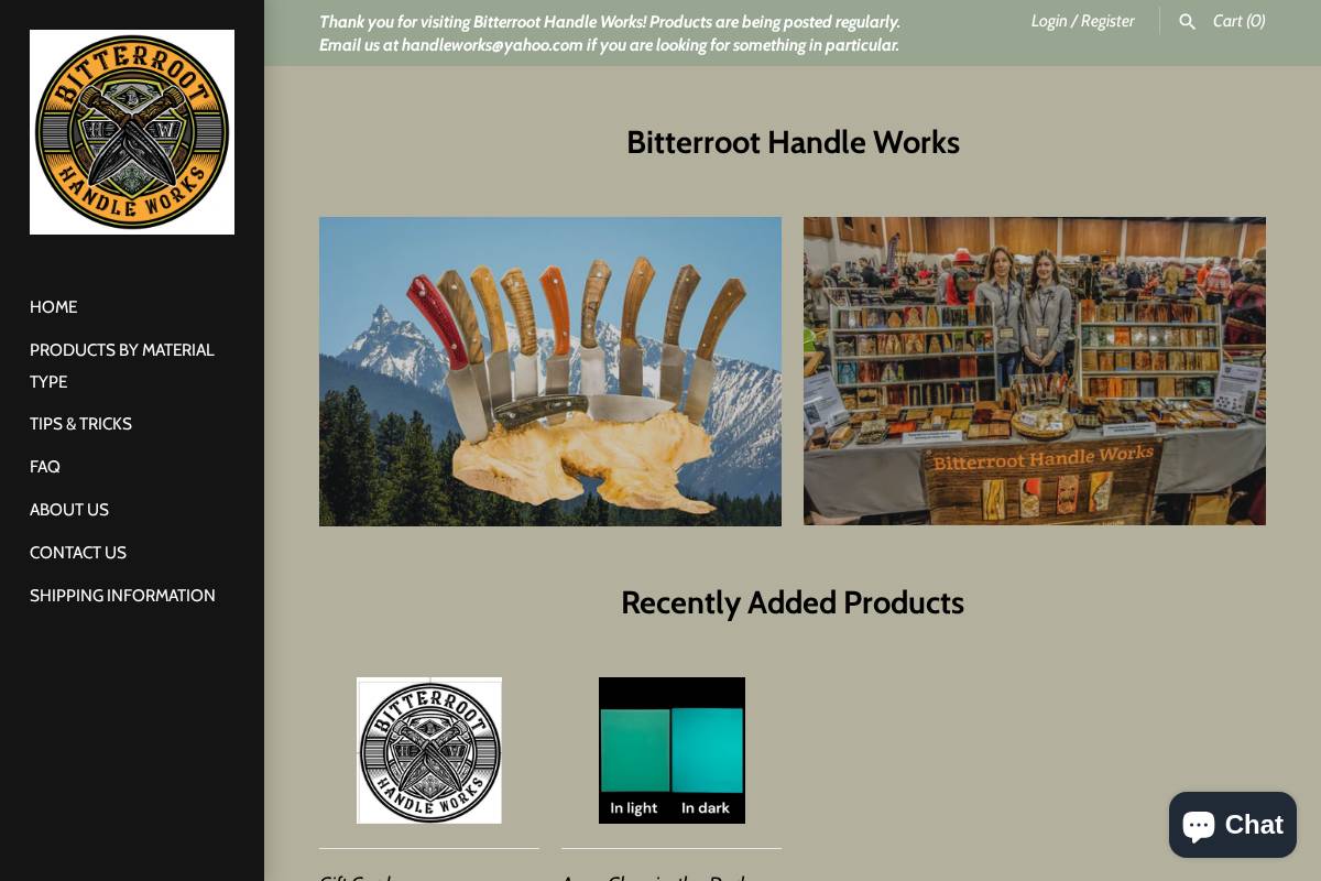 bitterroothandleworks.net homepage screenshot