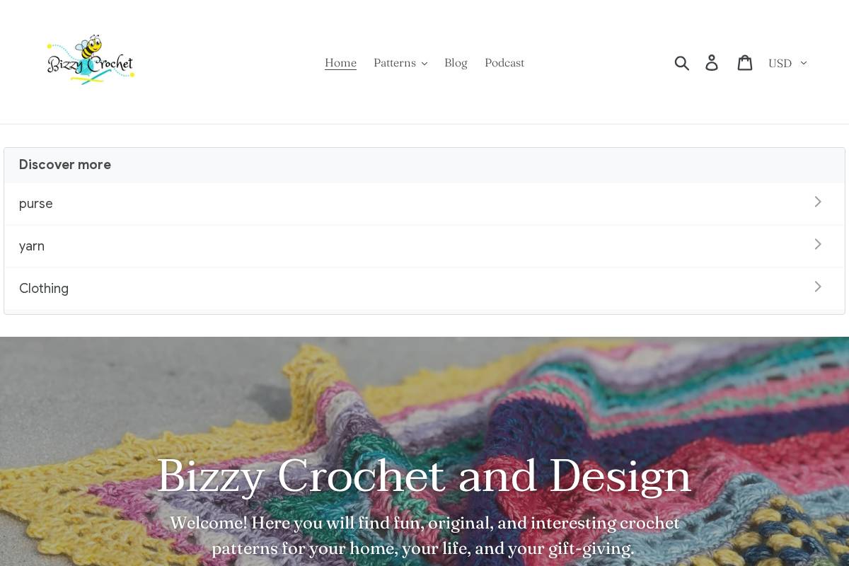 bizzycrochetanddesign.com homepage screenshot