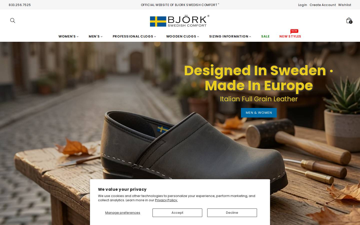 bjorkclogs.com homepage screenshot