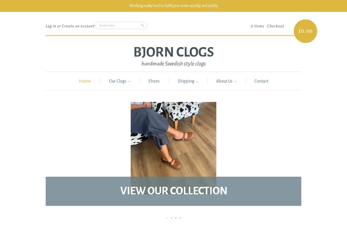 Bjorn Clogs homepage screenshot