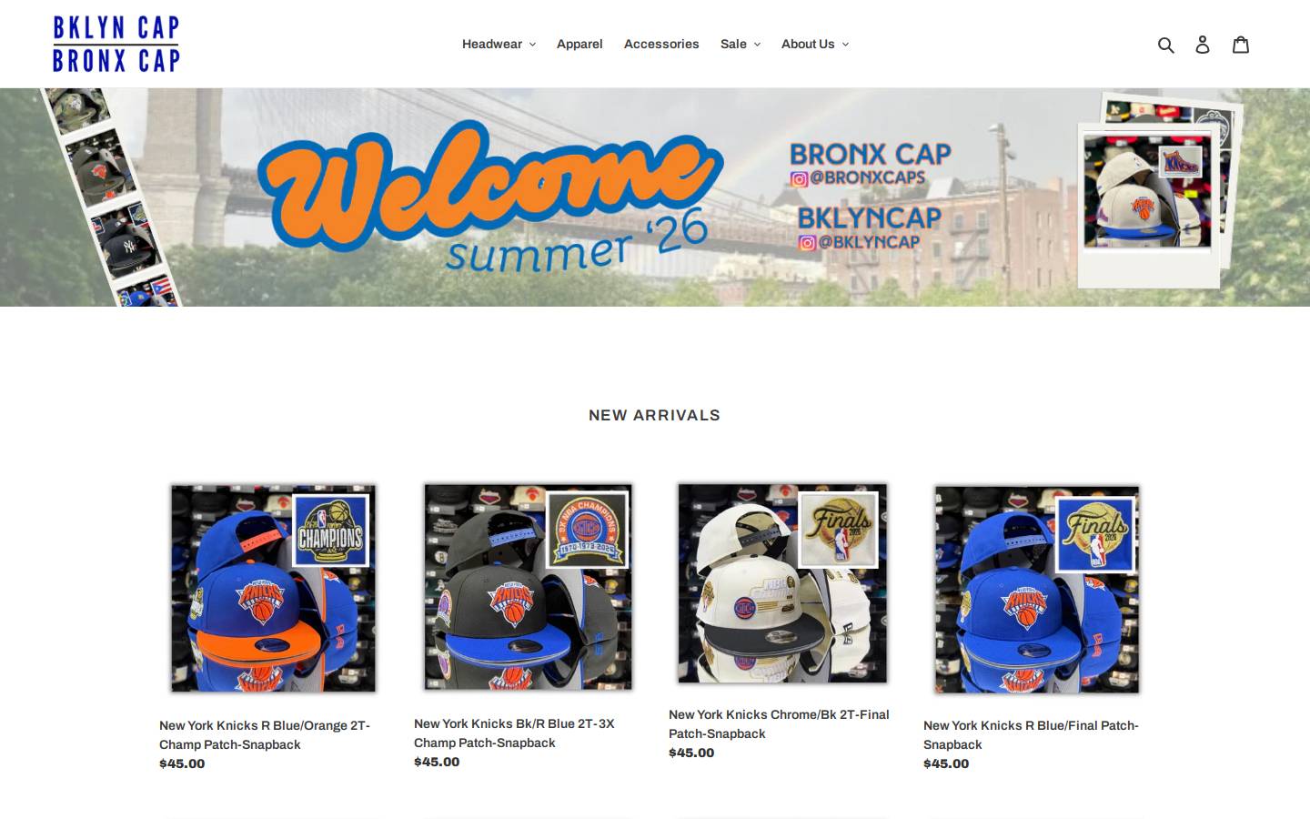 bklyncap.com homepage screenshot