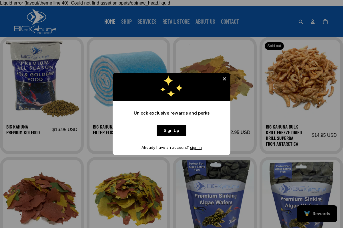 Big Kahuna Tropical Fish homepage screenshot