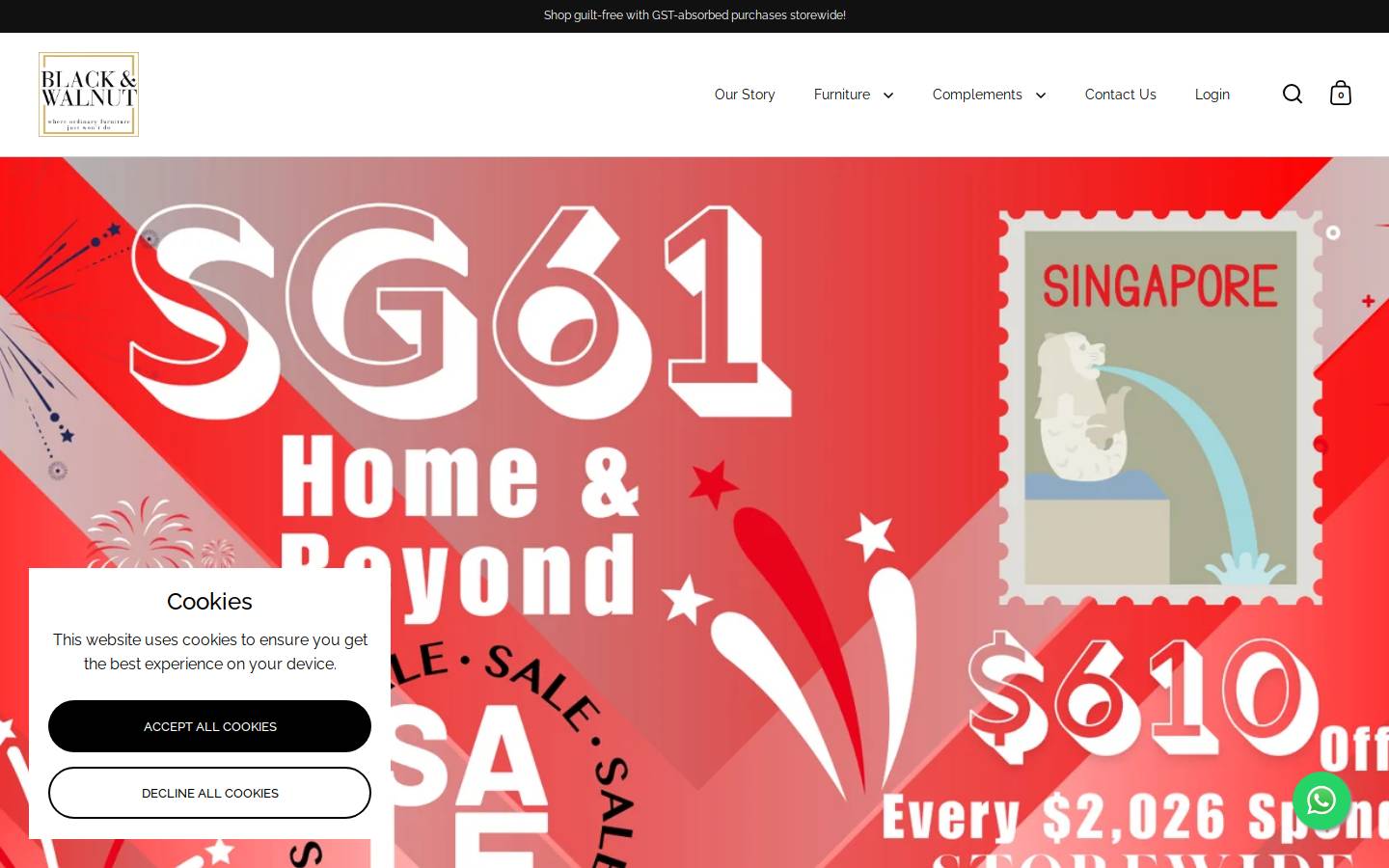 blackandwalnut.com.sg homepage screenshot