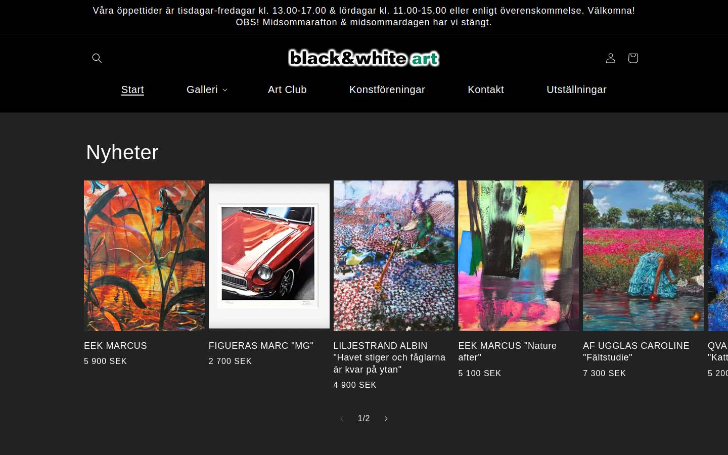 blackandwhiteart.se homepage screenshot