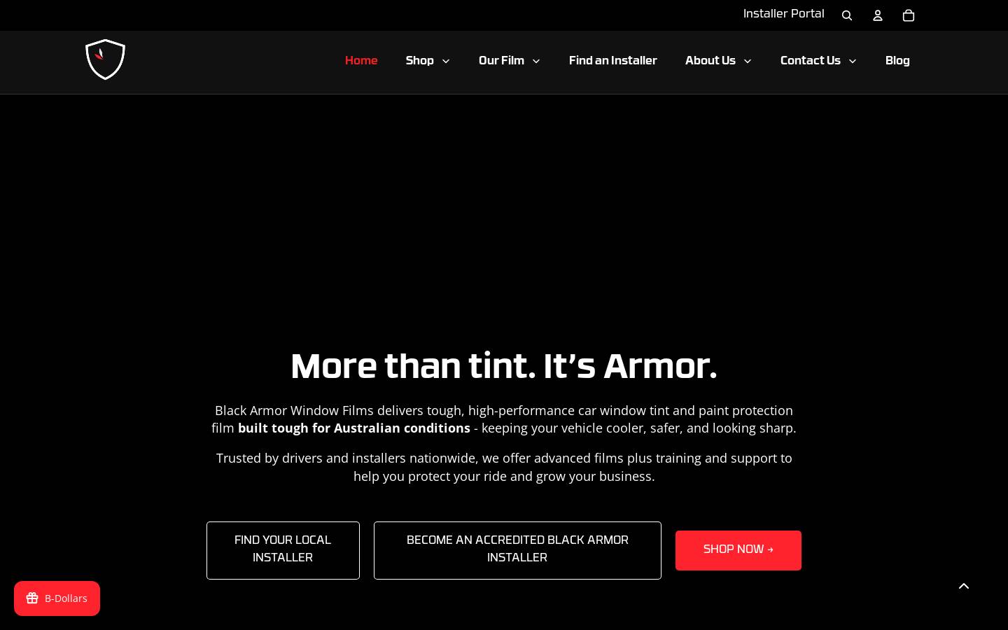 blackarmorwindowfilms.com homepage screenshot