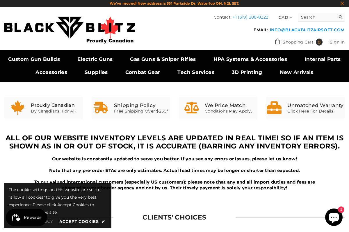 blackblitzairsoft.com homepage screenshot