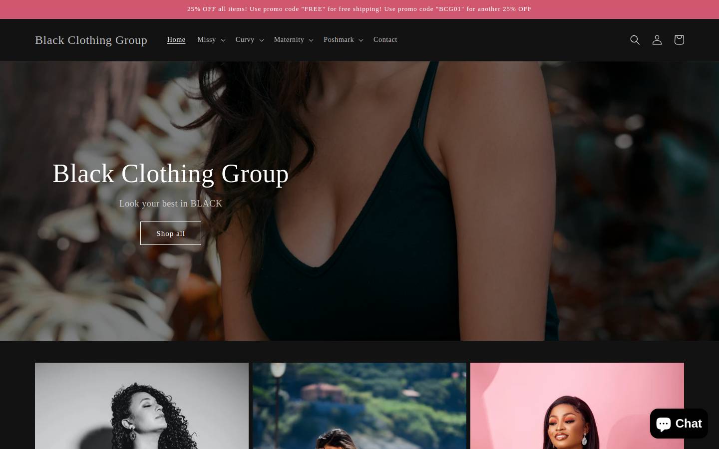 blackclothinggroup.com homepage screenshot