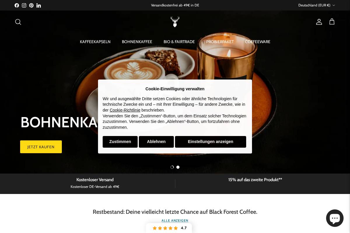blackforestcoffee.de homepage screenshot
