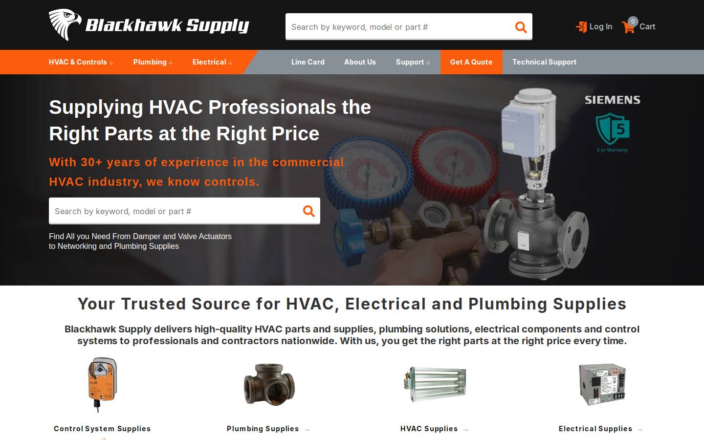 blackhawksupply.com homepage screenshot