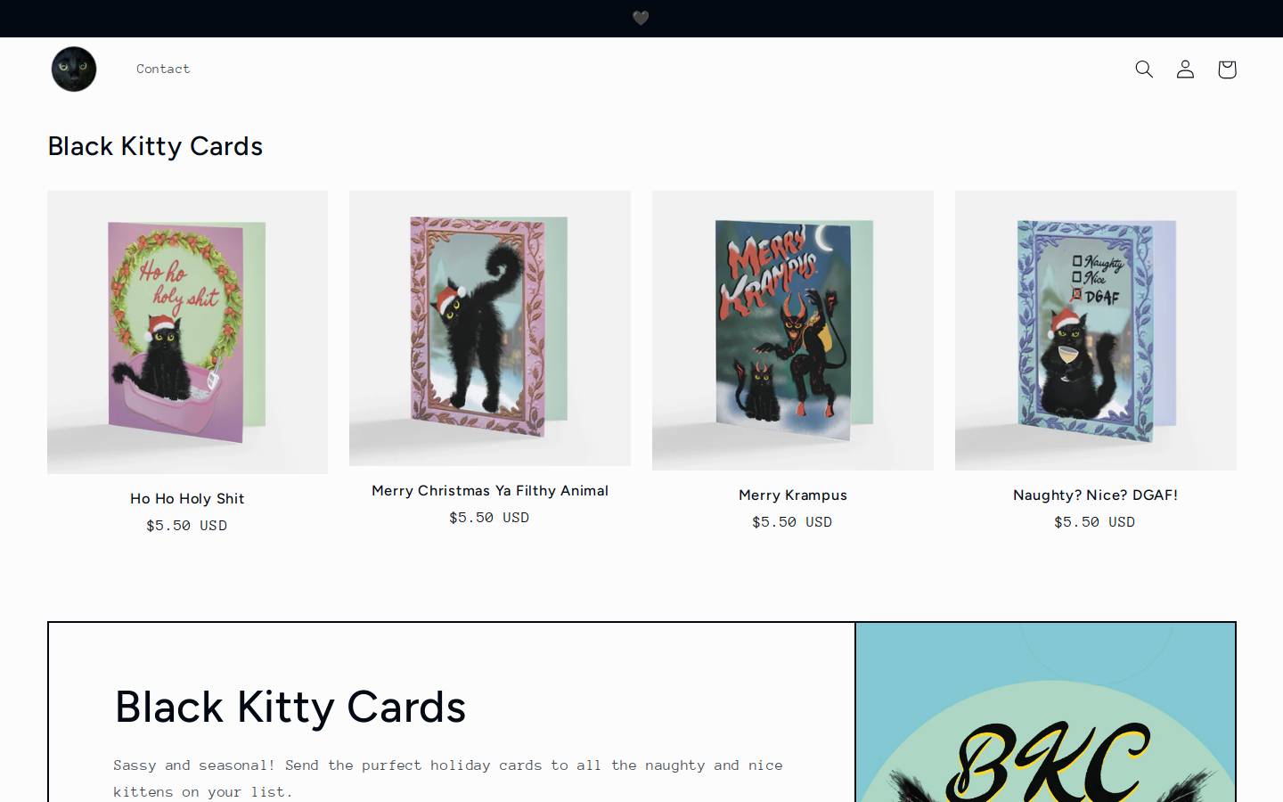 blackkittycards.com homepage screenshot