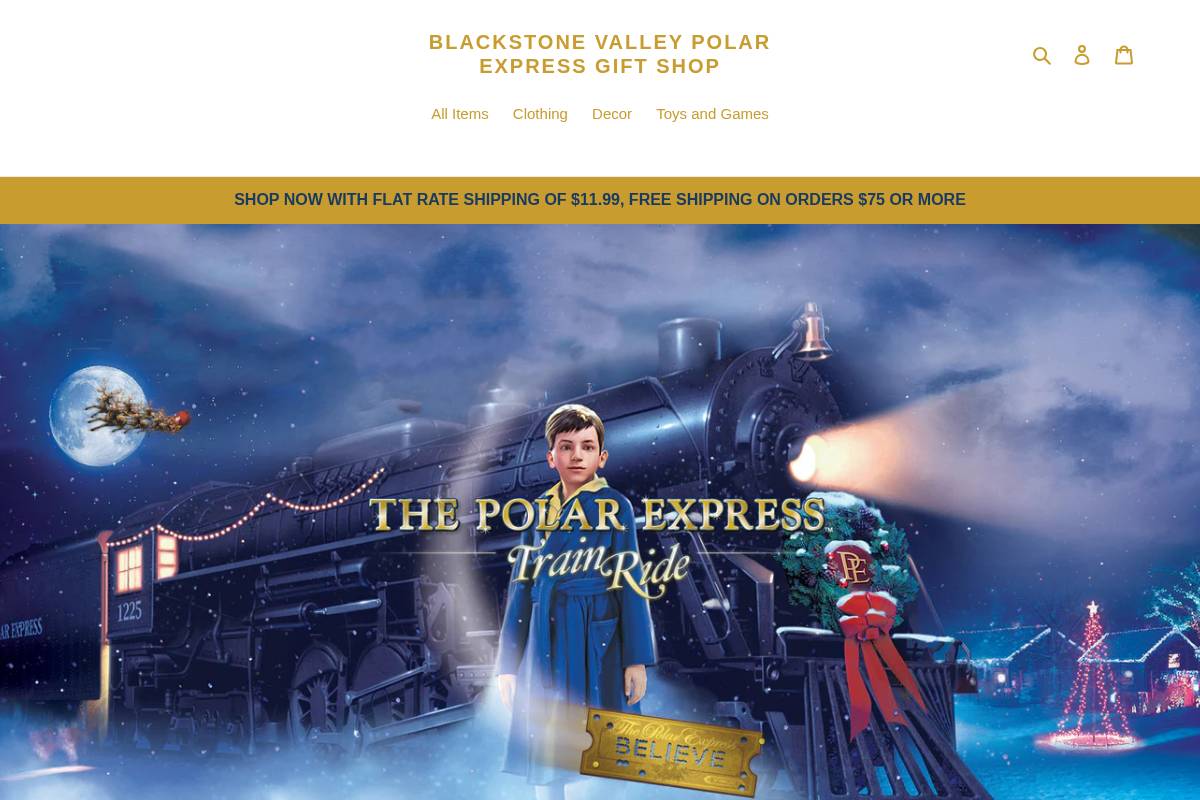 blackstonevalleypolarexpressgiftshop.com homepage screenshot