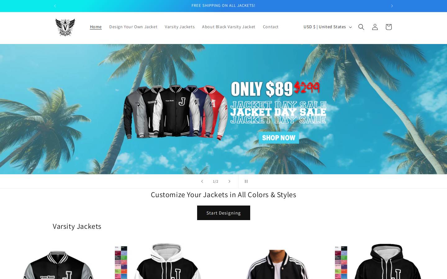blackvarsityjacket.com homepage screenshot