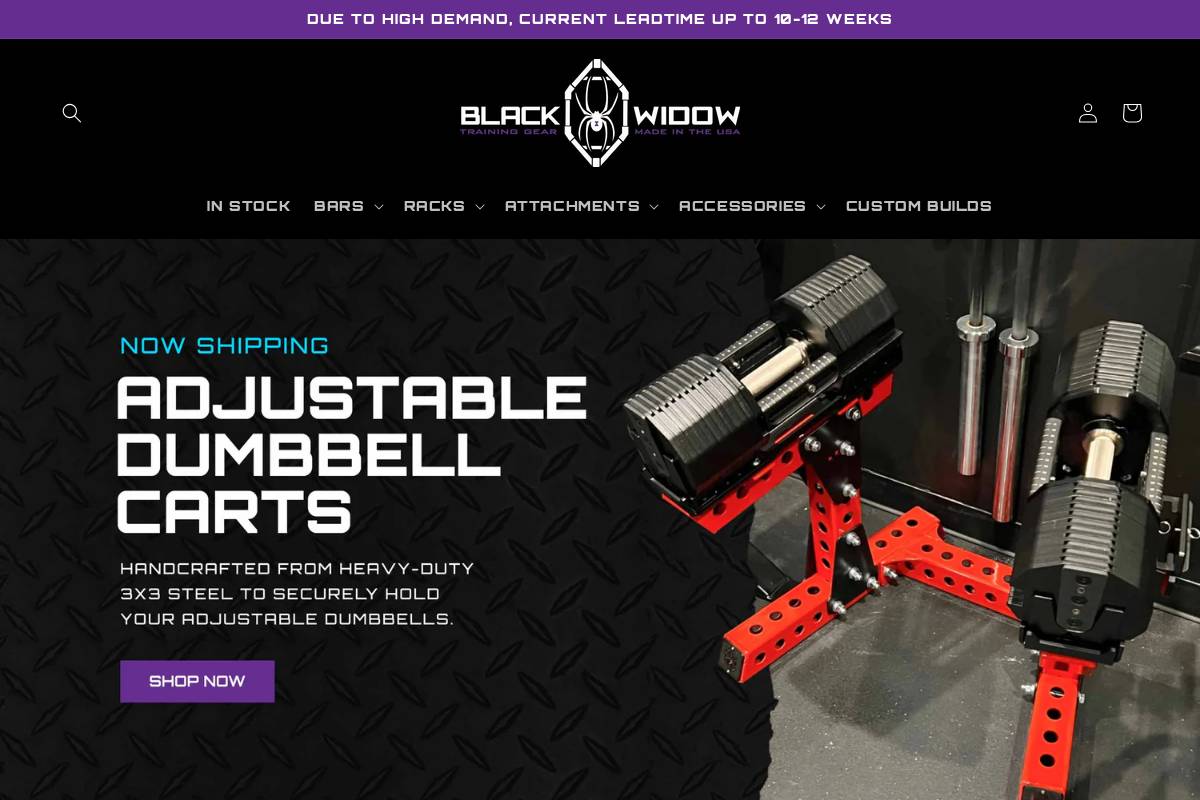 Black Widow Training Gear homepage screenshot