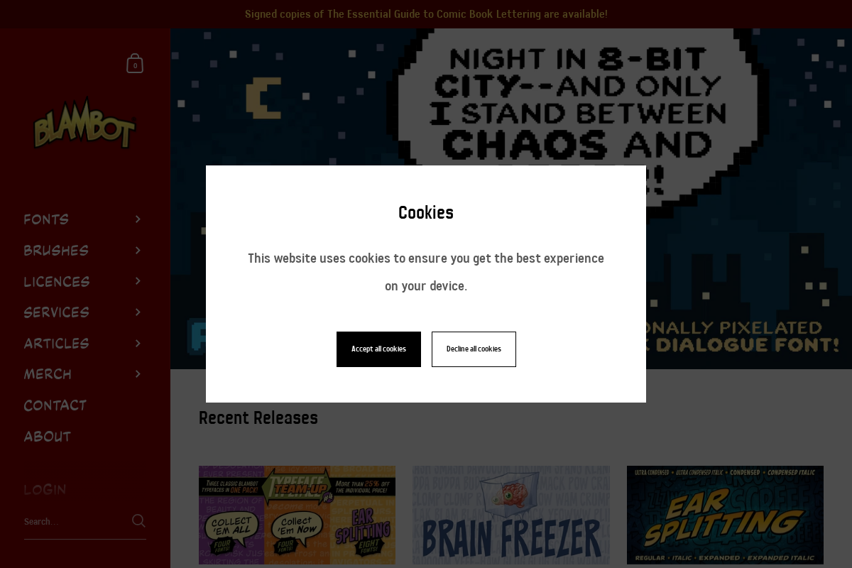 Blambot Comic Fonts & Lettering homepage screenshot