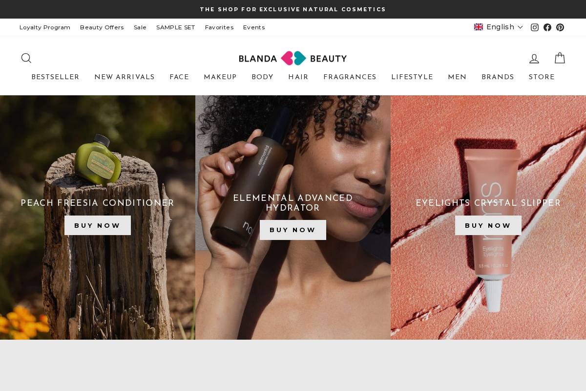 Blanda Beauty homepage screenshot