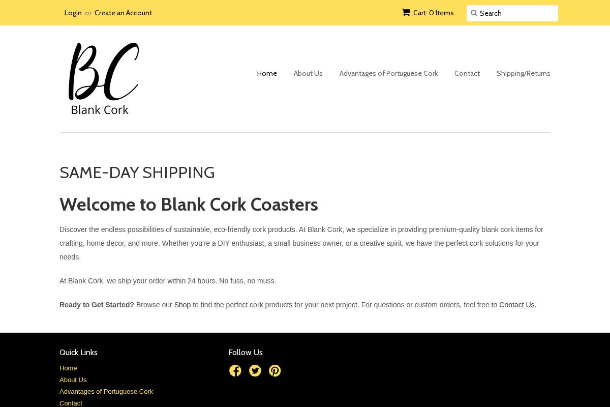 blankcork.com homepage screenshot
