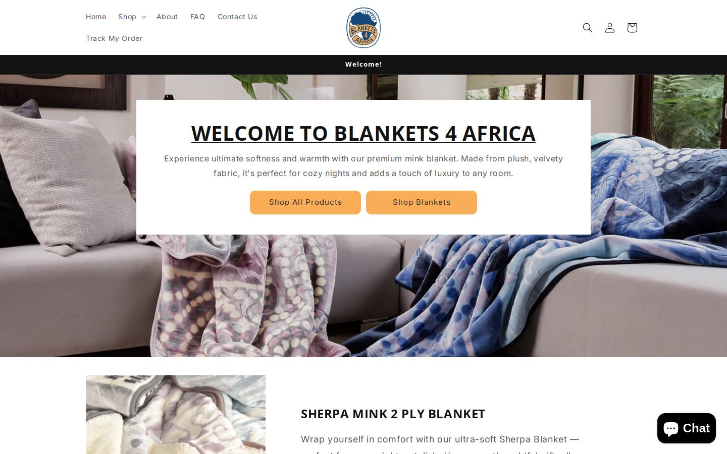 blankets4africa.co.za homepage screenshot