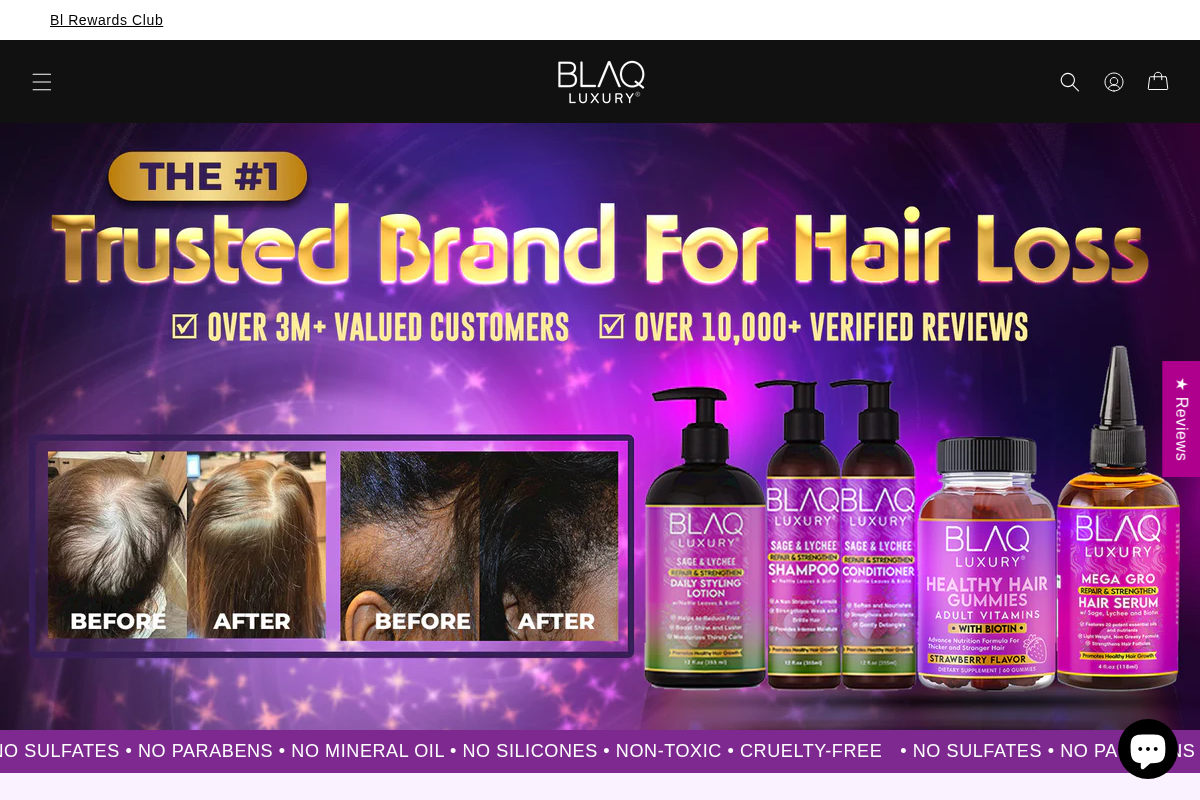 Blaq Luxury Hair Products homepage screenshot