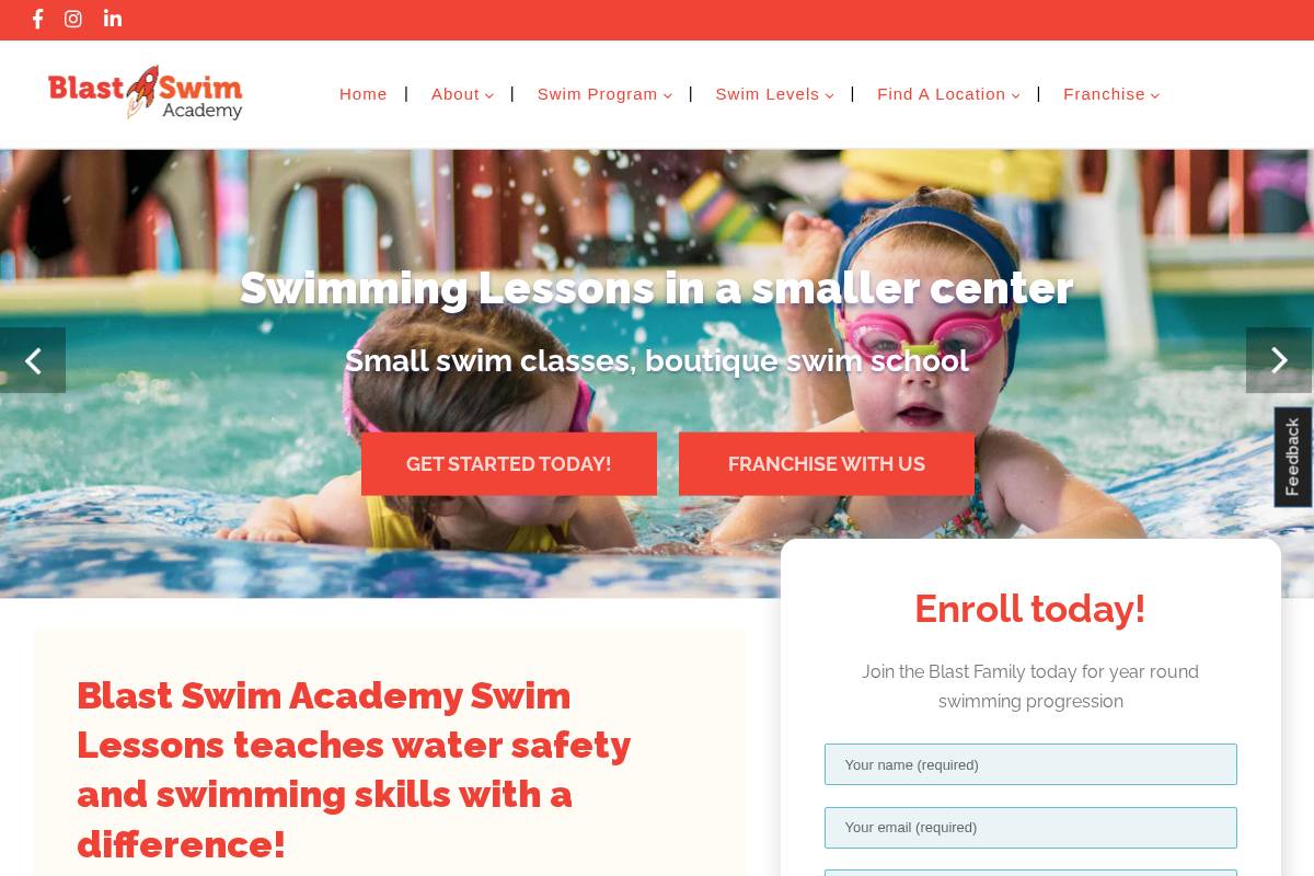 blastswim.com homepage screenshot