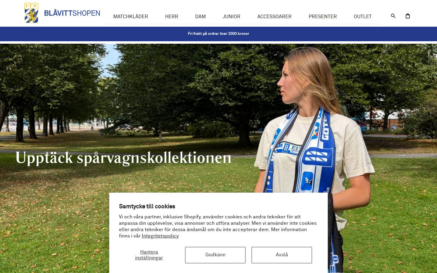 Blåvittshopen homepage screenshot