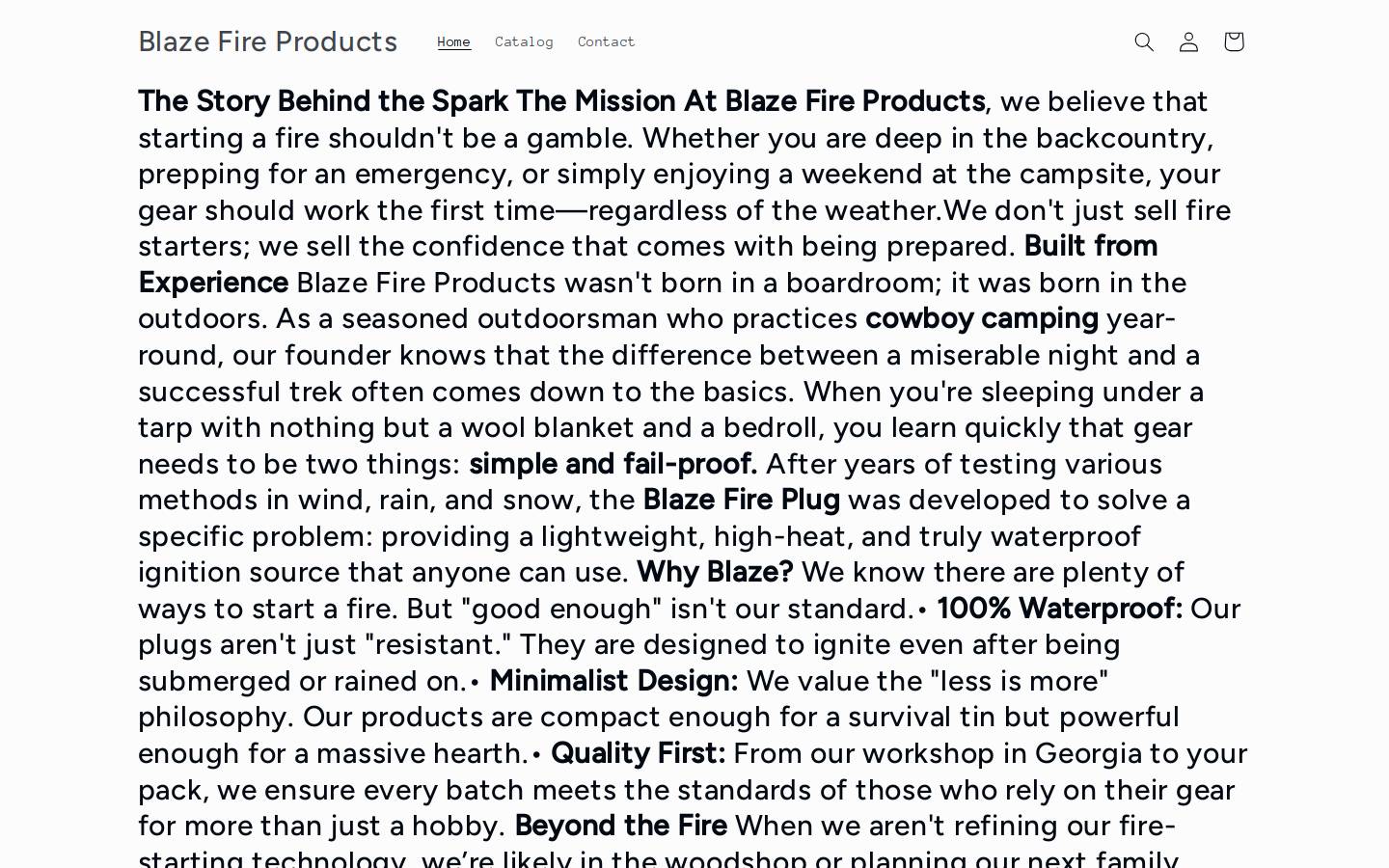 blazefirestarters.com homepage screenshot