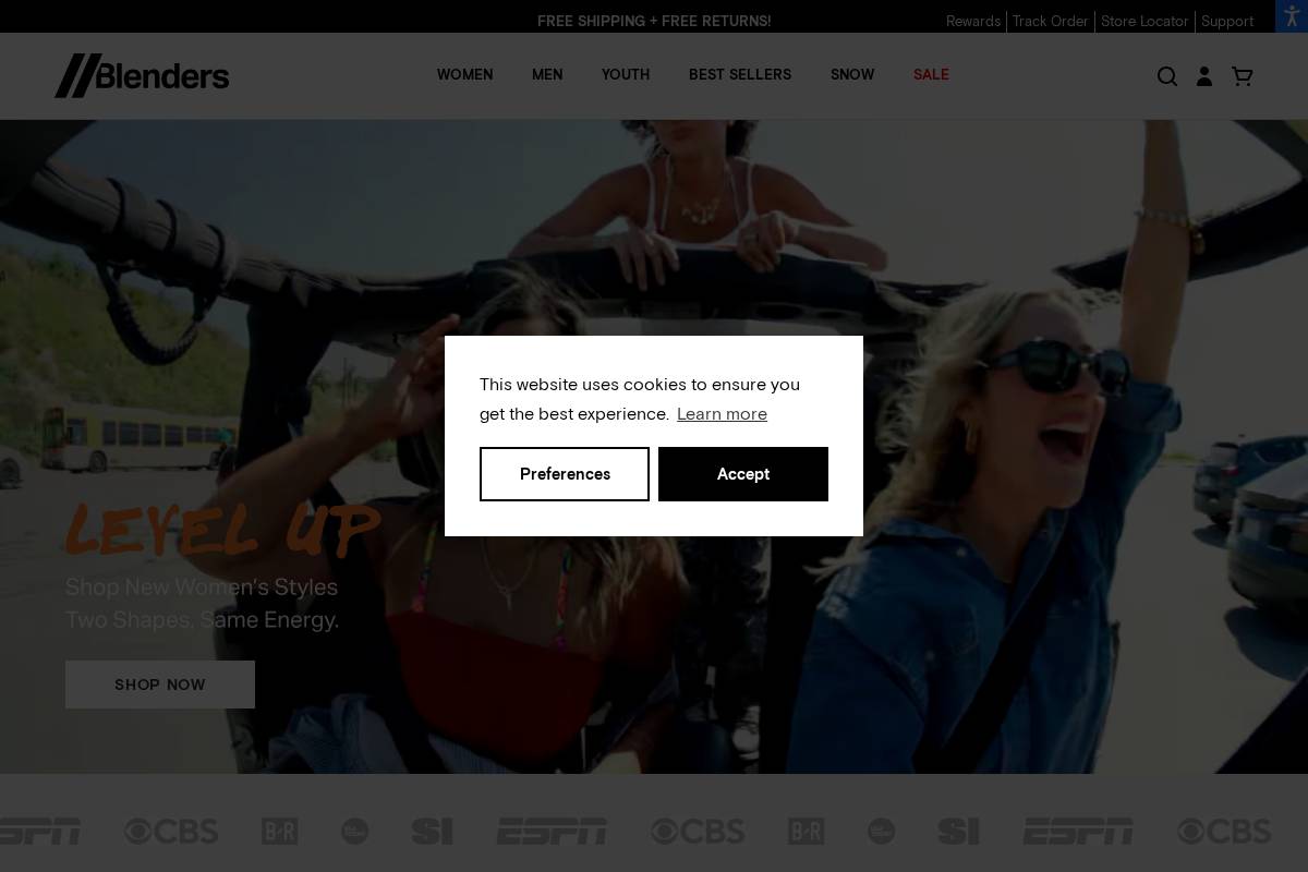 Blenders Eyewear homepage screenshot