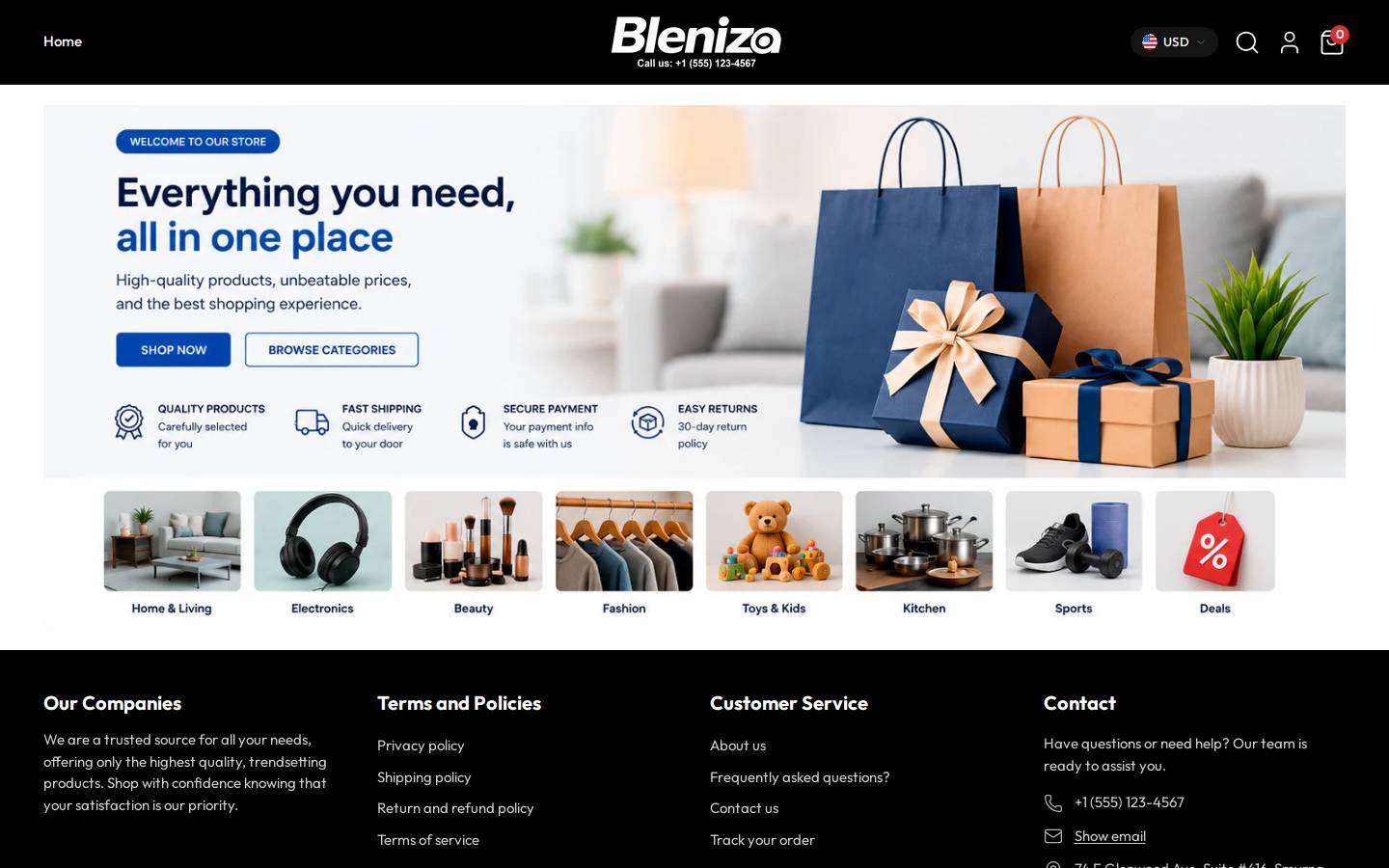 bleniza.com homepage screenshot