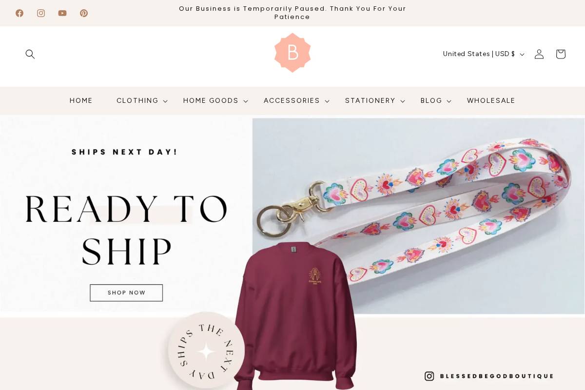 blessedbegodboutique.com homepage screenshot