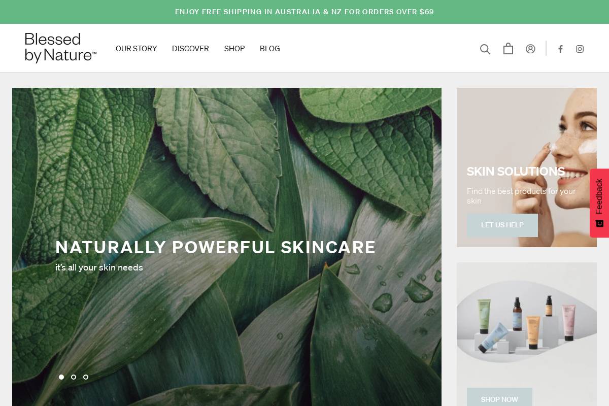 blessedbynature.com.au homepage screenshot