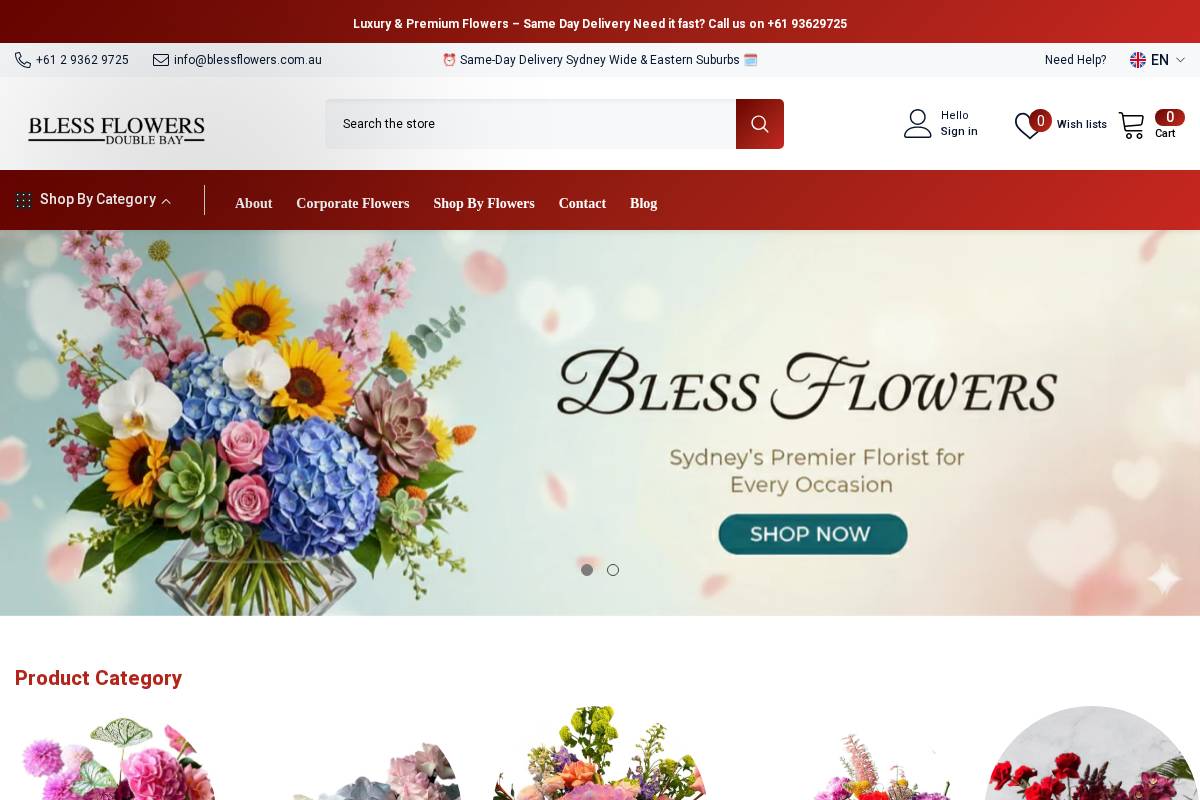blessflowers.com.au homepage screenshot