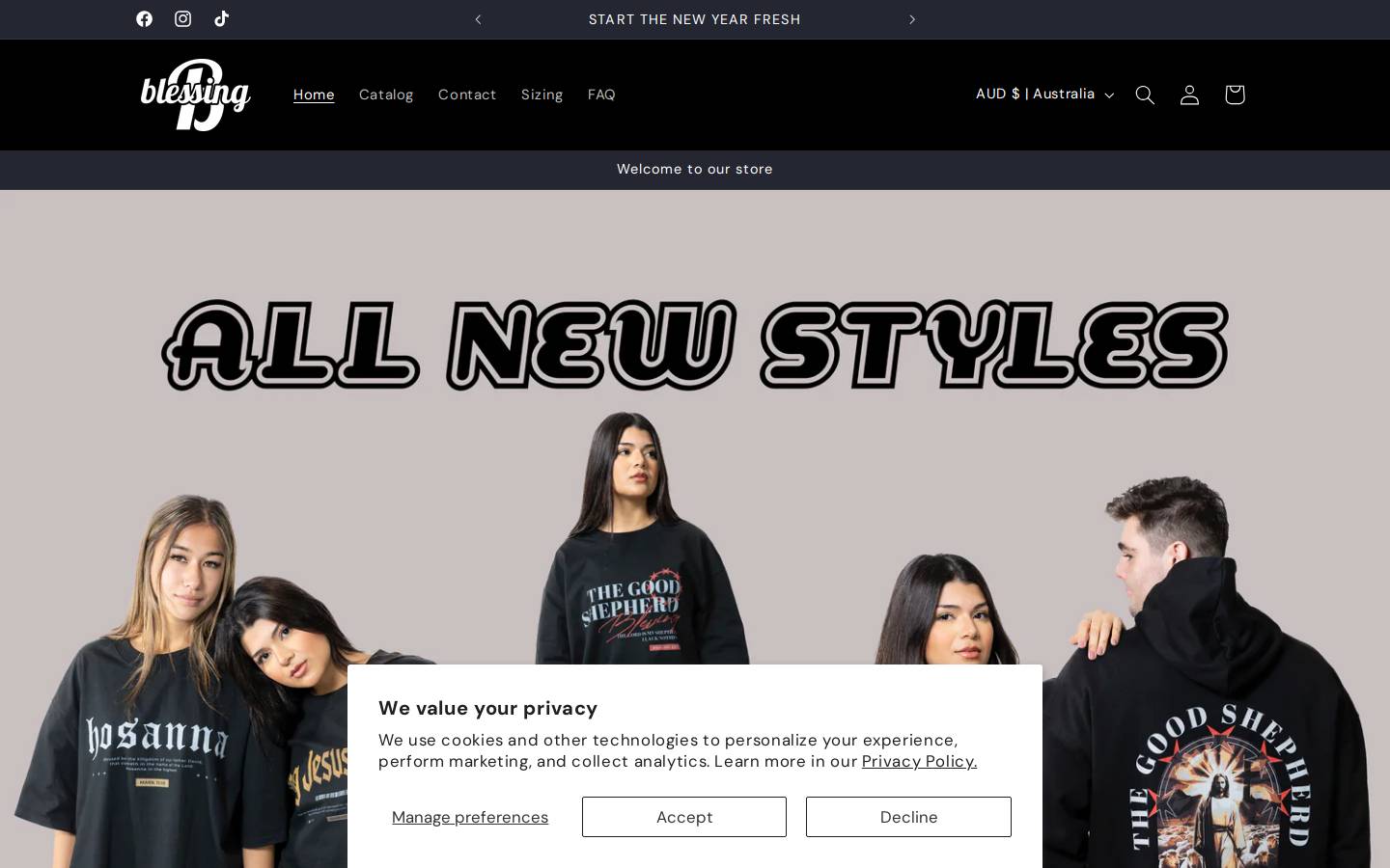 blessingapparel.com homepage screenshot