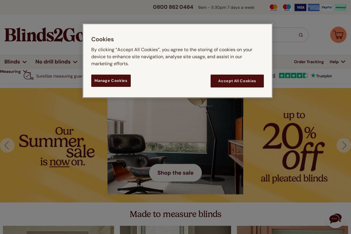 blinds-2go.co.uk homepage screenshot