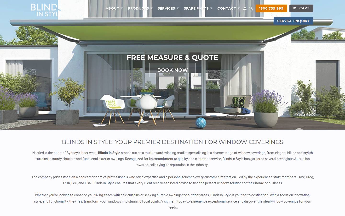 blindsinstyle.com.au homepage screenshot