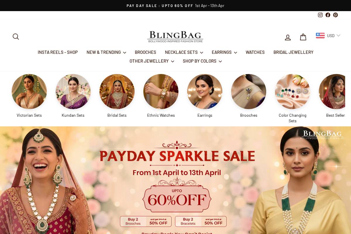 blingbag.co.in homepage screenshot