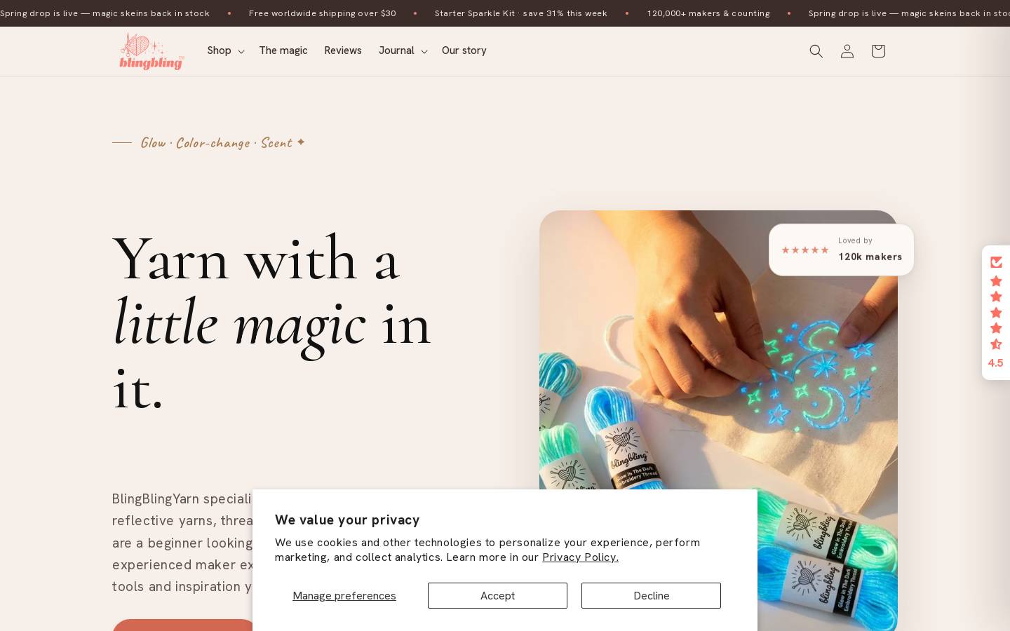 blingblingyarn.com homepage screenshot