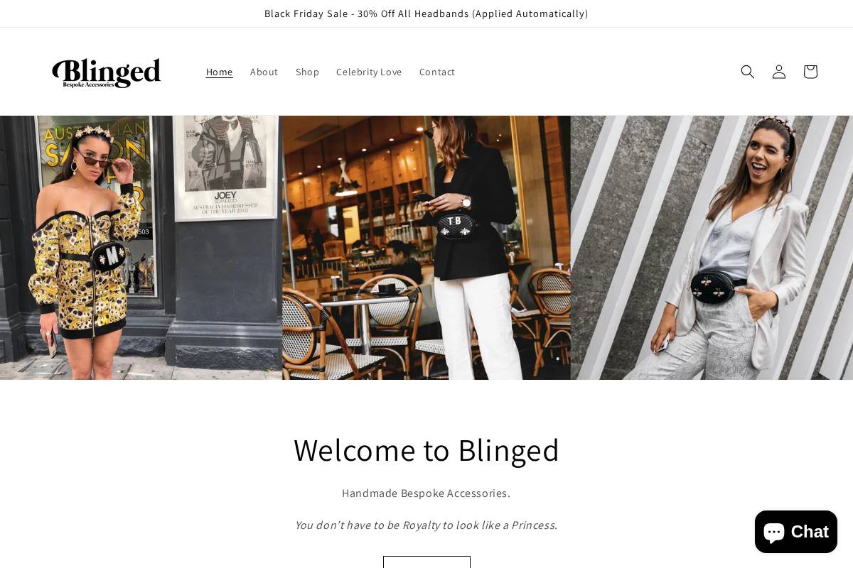 blinged.com.au homepage screenshot