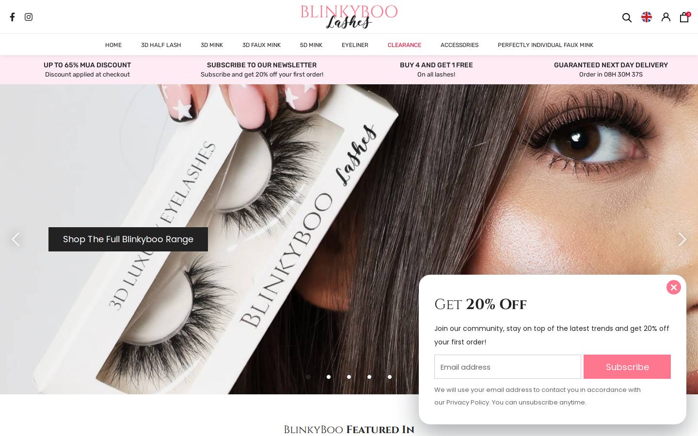 Blinkyboolashes homepage screenshot