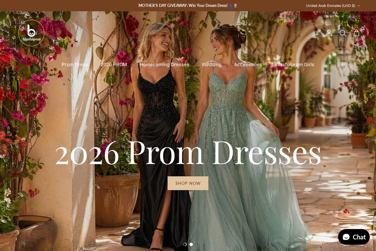 Blissfulprom homepage screenshot