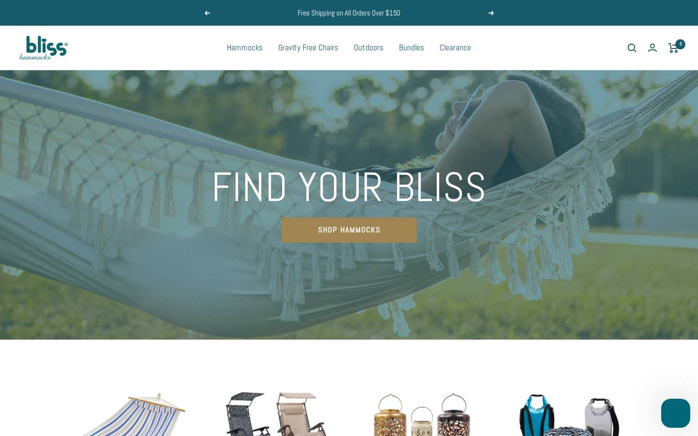 blisshammocks.com homepage screenshot