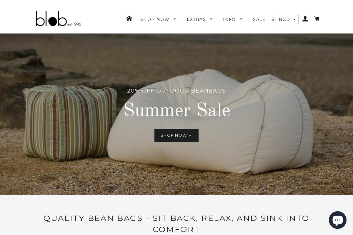 Blob Beanbags homepage screenshot