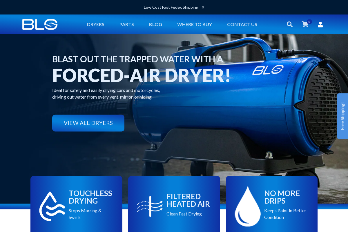 BLO Car Dryer homepage screenshot