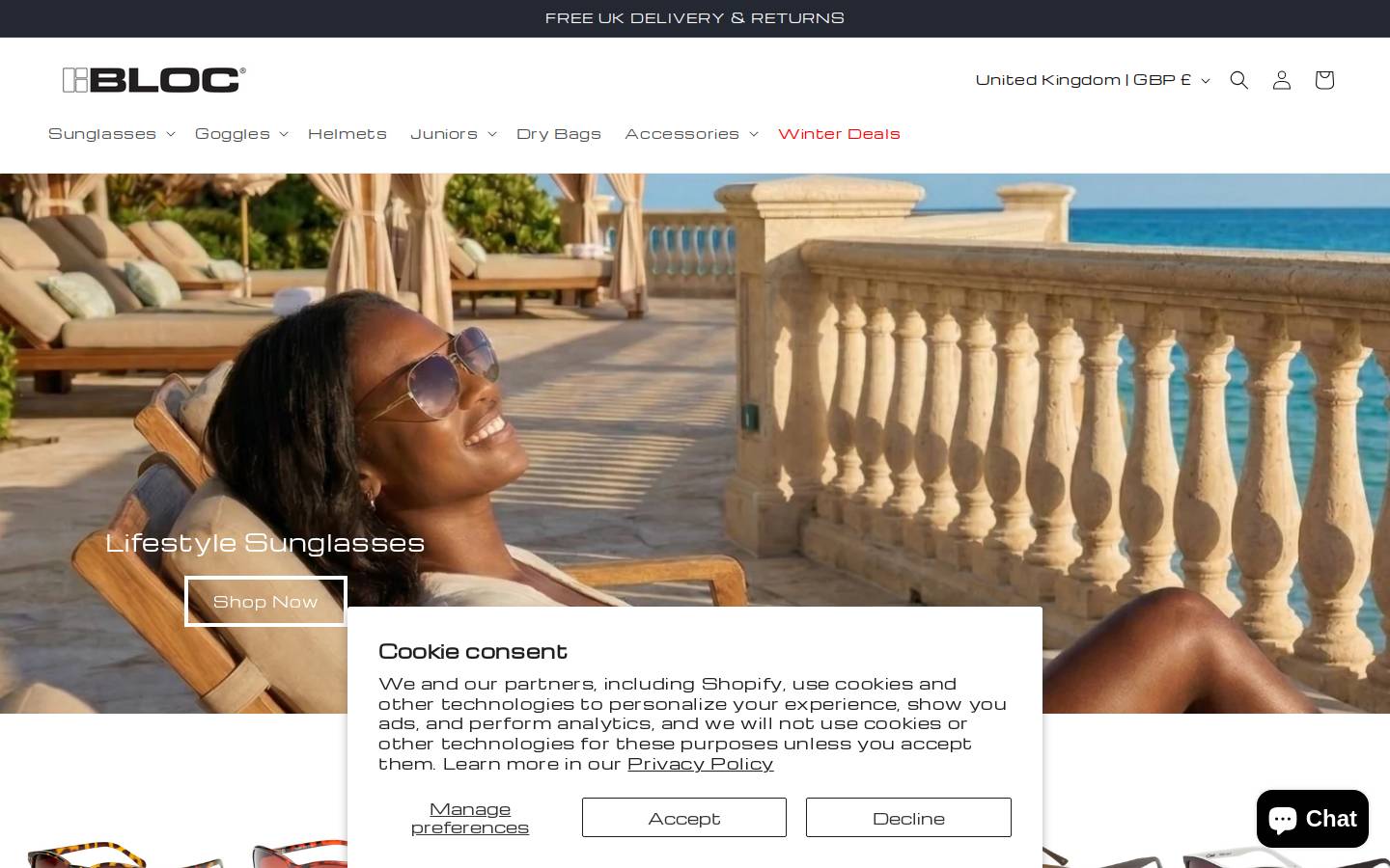 BLOC Eyewear homepage screenshot