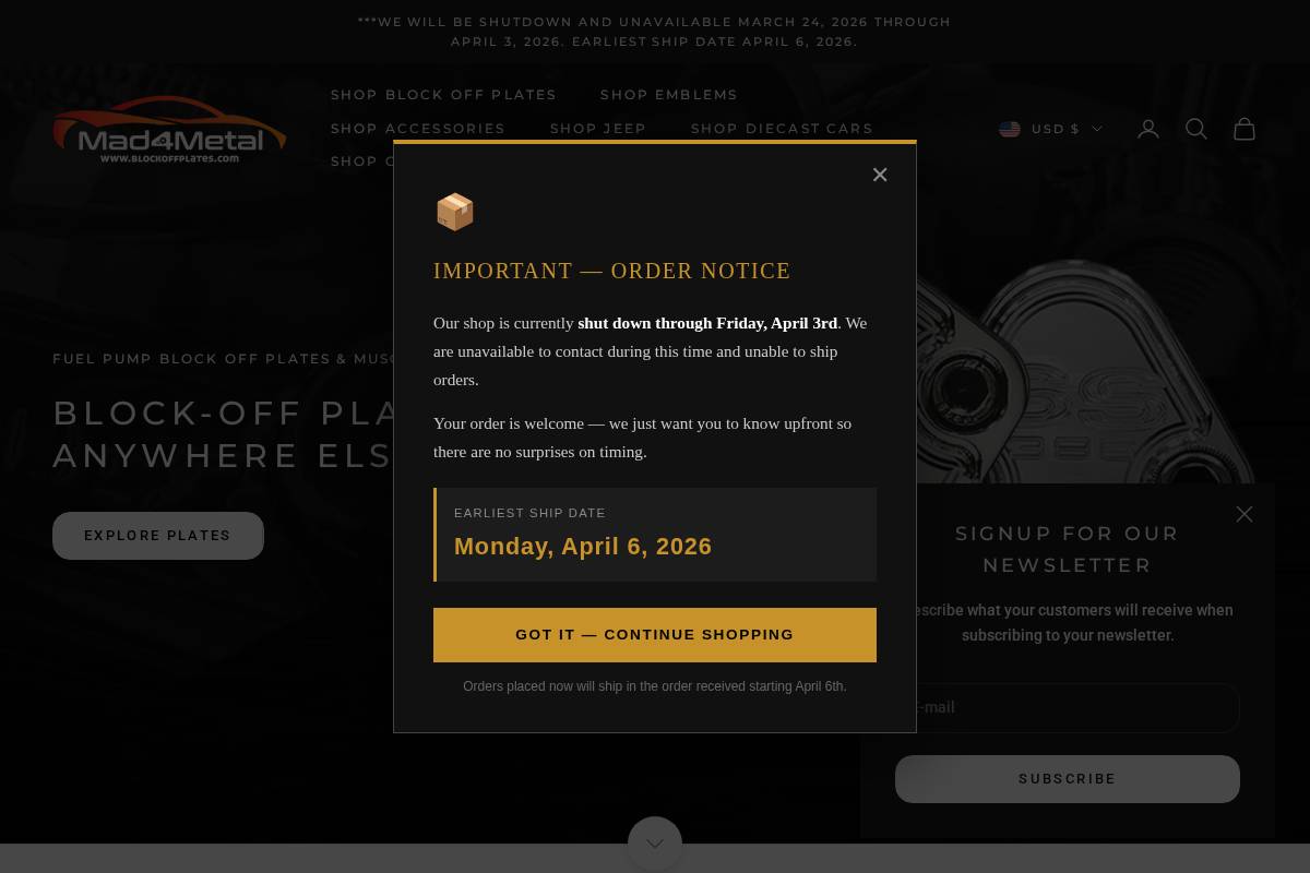 blockoffplates.com homepage screenshot