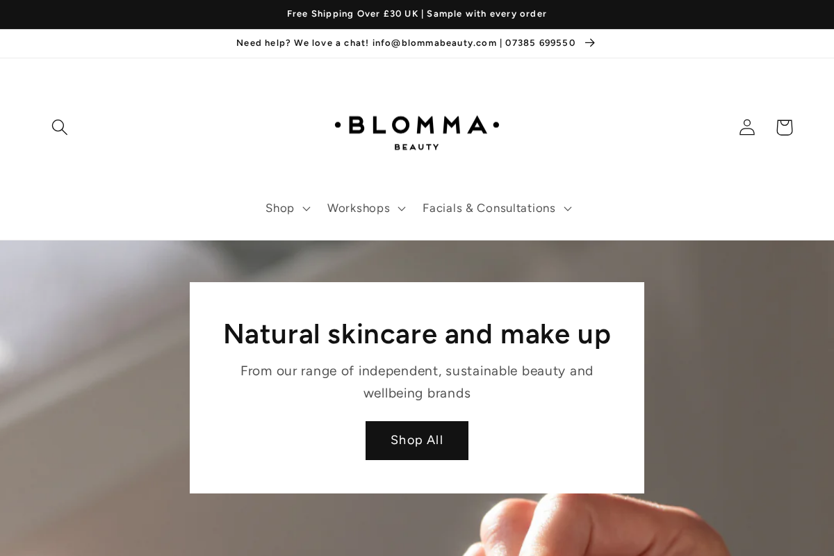Blomma Beauty homepage screenshot