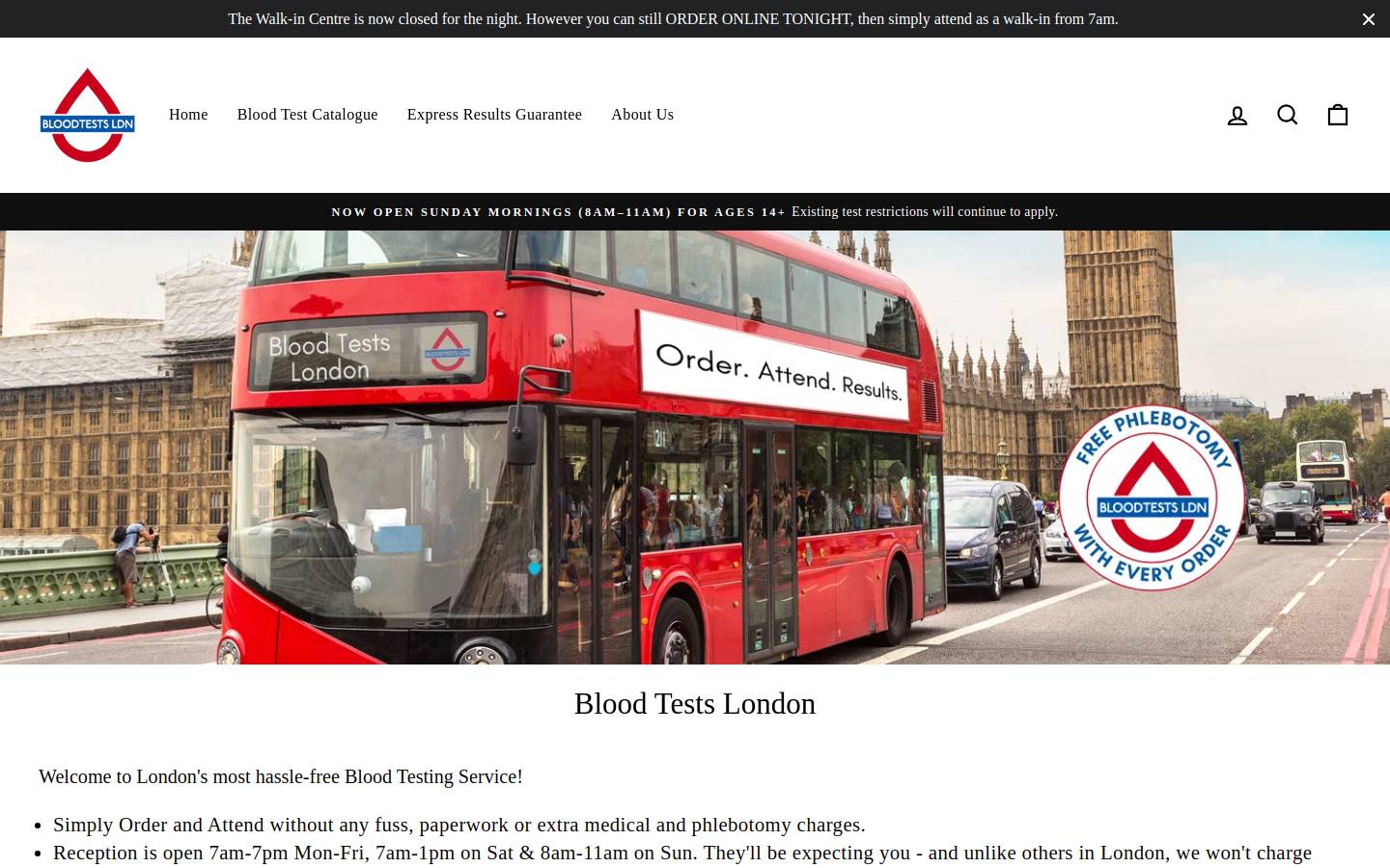 Blood Tests London homepage screenshot