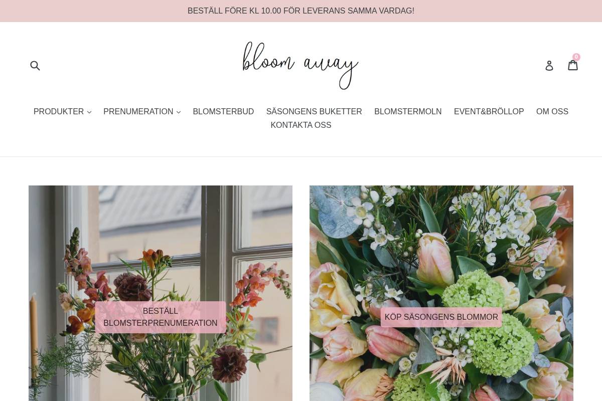 Bloom Away homepage screenshot